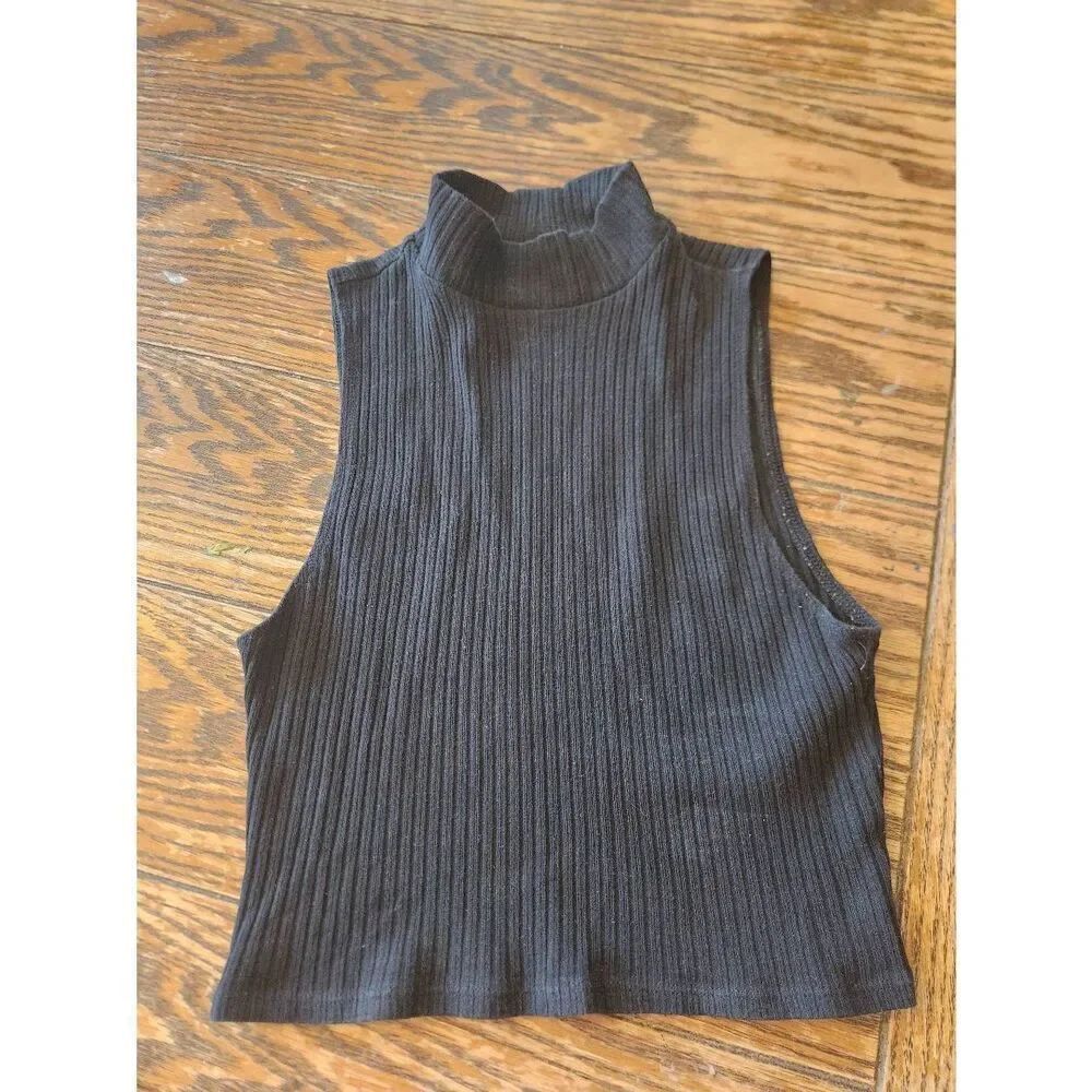 Reformation black crop ribbed  mock turtleneck tank sz XS